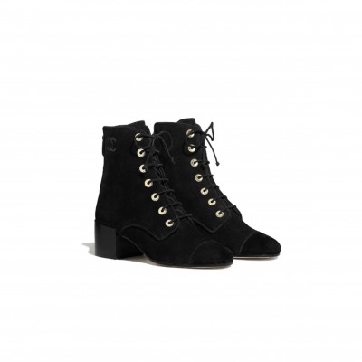 CHANEL SUEDE LACE UP BOOTS 3154756